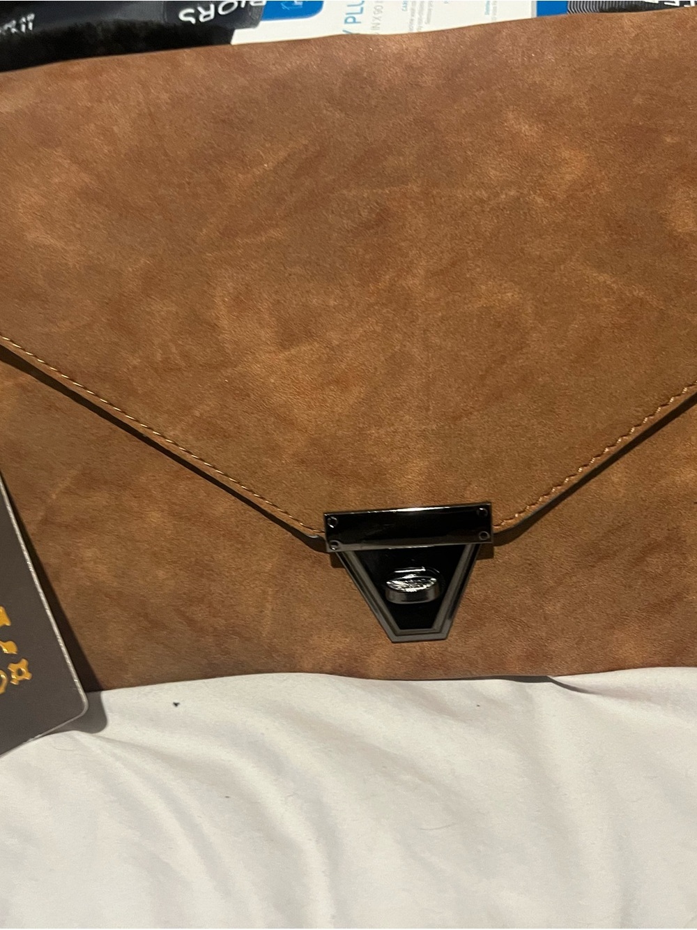 Treska Brown Envelope Clutch with Black Metal Turn-Lock